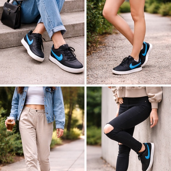 Nike Shoes - Nike Women's Black Sneakers with Blue Swoosh